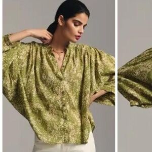 Pilcro Cream and Green Sidney Batwing Blouse